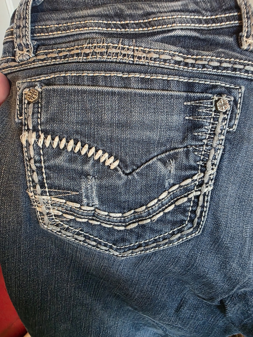 L.A. idol Dark Indigo Boot Cut Jeans with Contrast Stitching